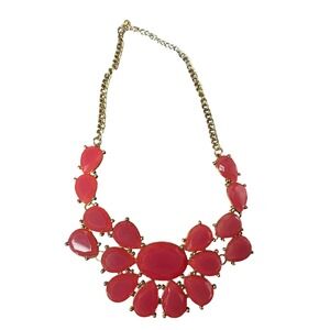 Coral Pink Statement Necklace Gold & Silver‎ Tone Adjustable